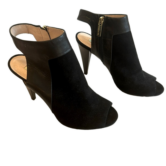 Louise et Cie Sabal Leather Peep Toe Sling Back Heeled Bootie Black 10 - Picture 1 of 8